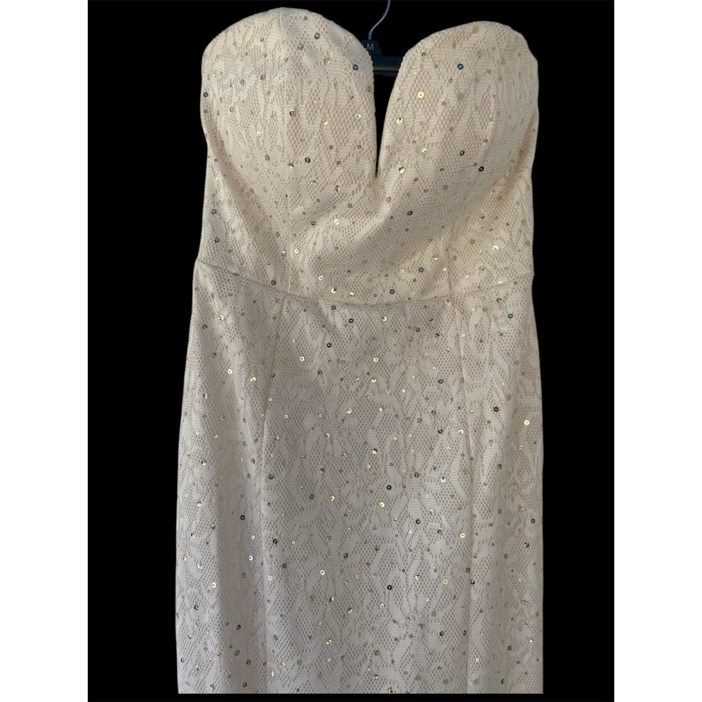 Bailey Blue Cream Gold Sequin Embellished Strapless Maxi Gown Formal Dress Large - Picture 2 of 12